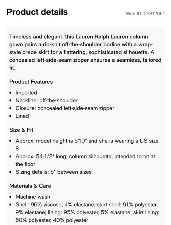 Lauren Ralph Lauren Rib-Knit & Crepe Off-the-Shoulder Column Gown Sz 16 stretch - Picture 5 of 10